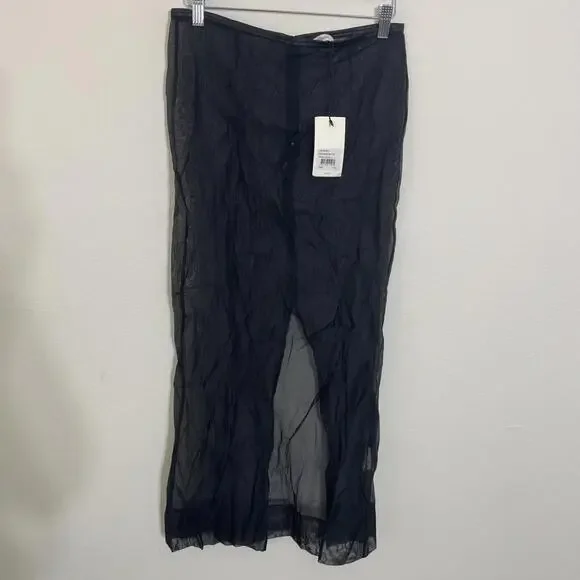 Revolve St. Agni Sheer long Leather Trim Skirt black size XXS NWT $429msrp